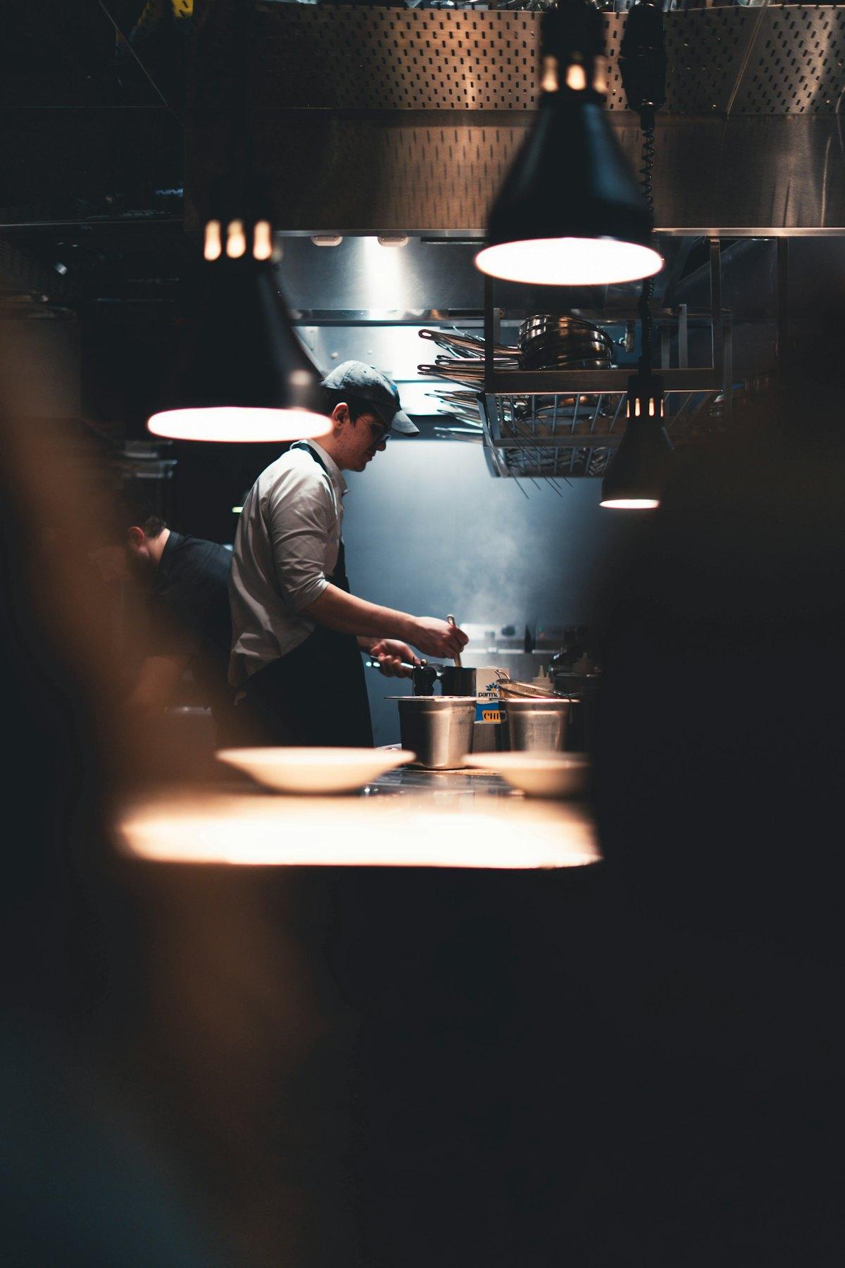 A kitchen late at night